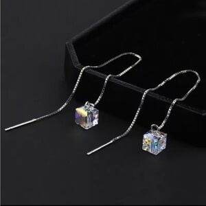 New Elegant Silver Crystal Prism Threading Drop Earrings